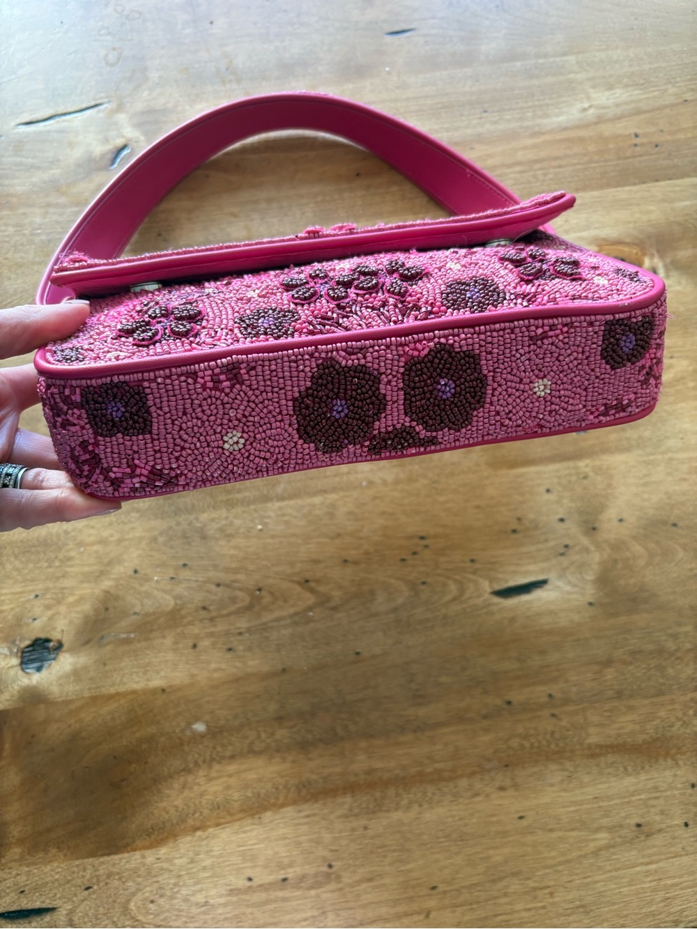 STAUD Pink Beaded Floral Shoulder Bag - Picture 5 of 6